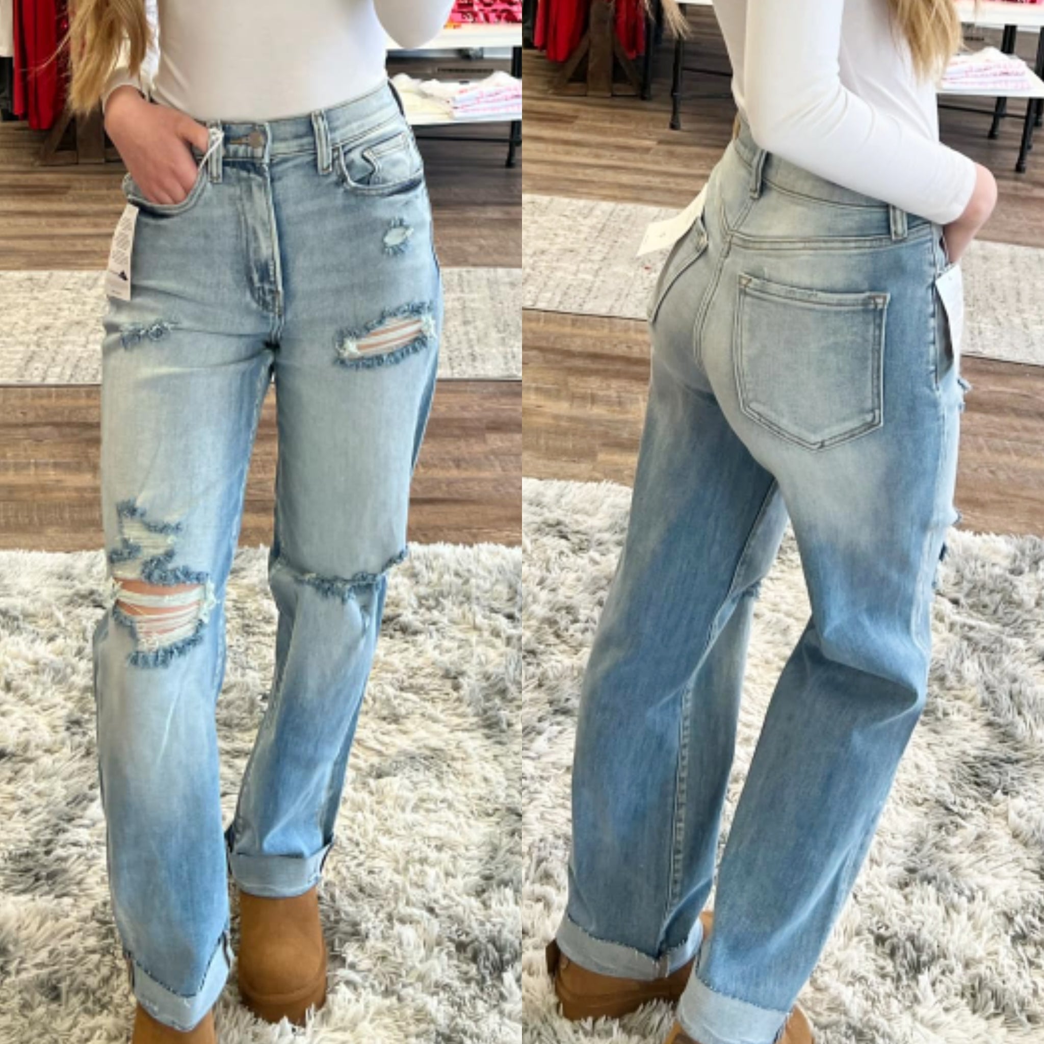 Cello High Rise Cuffed Distressed Dad Jeans