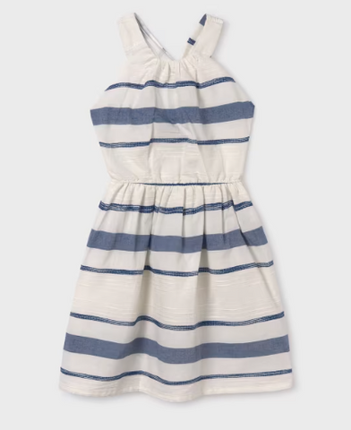 Blue Striped Linen Twist Dress