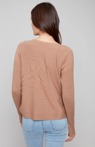 Charlie B. Truffle Boat Neck Button Detail Top