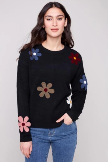 Charlie B. Black Flower Sweater
