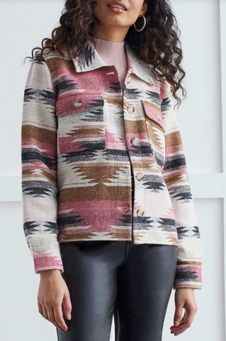 Women's Tribal Aztec Shacket-Roseblush