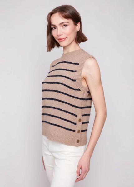 Charlie B. Taupe Striped Sleeveless Top