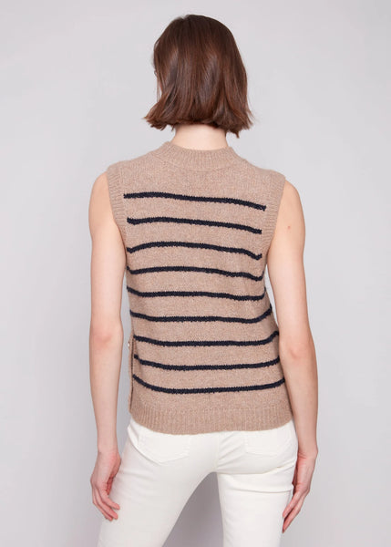 Charlie B. Taupe Striped Sleeveless Top
