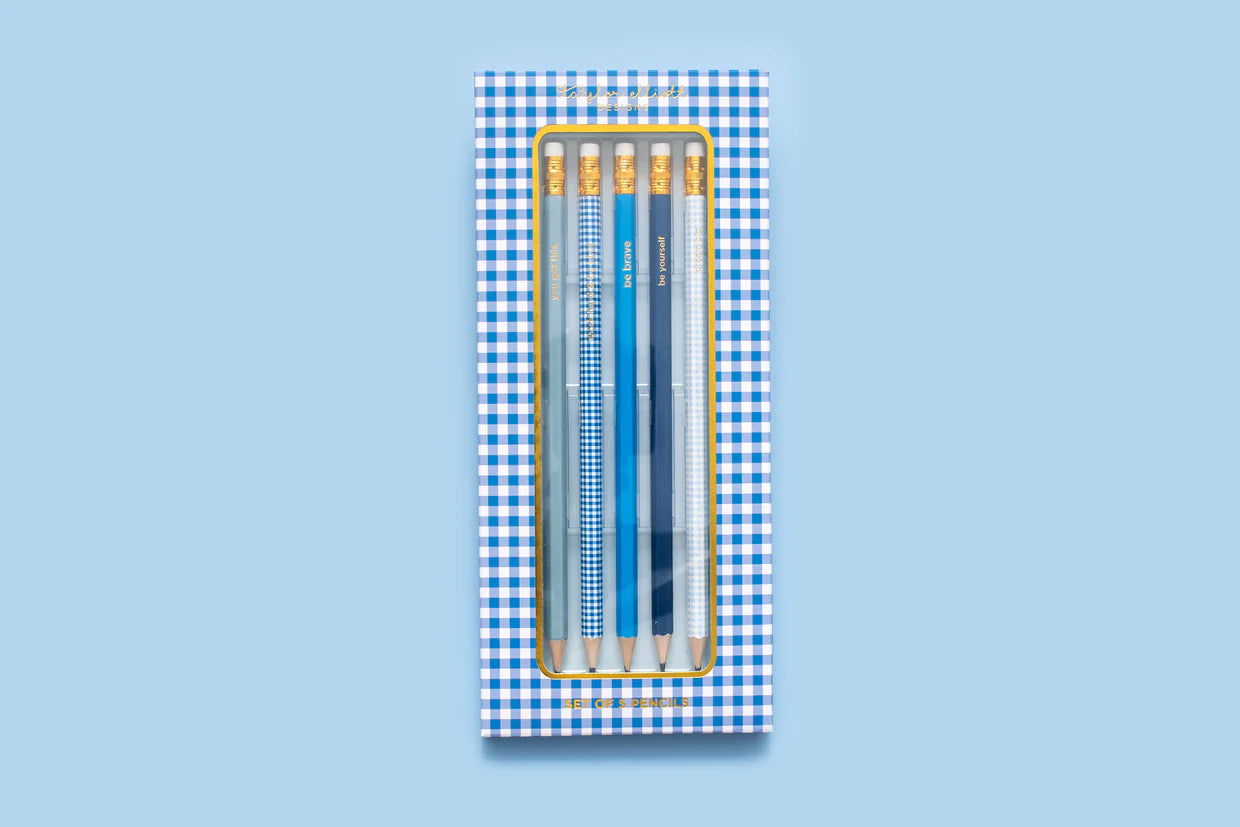 Blue Gingham Pencil Set