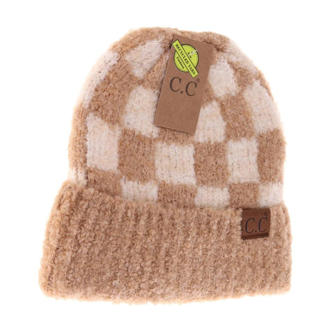 C.C Beanie Boucle Checkered Patterned Beanie