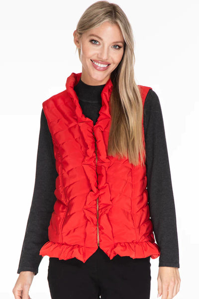 Multiples Ruffle Trim Quilted Vest In Wh/Bl