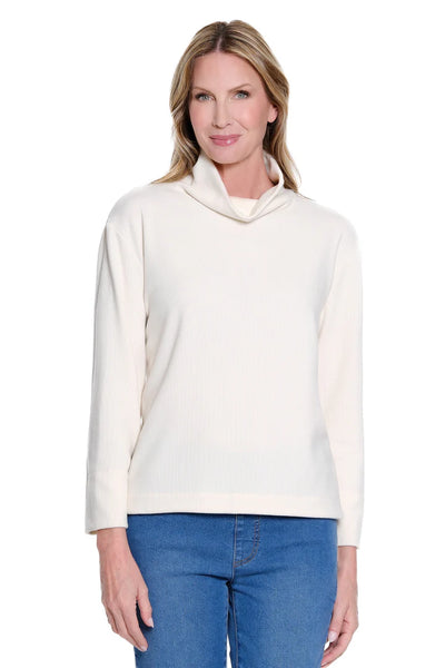 Multiples Rib Knit Turtleneck Top- Winter White