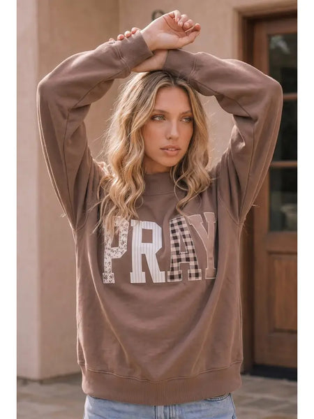 Kori America Pray Patchwork Oversized Pullover Sweatshirt