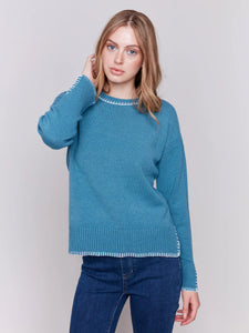 Charlie B Blue Blanket Stich Sweater