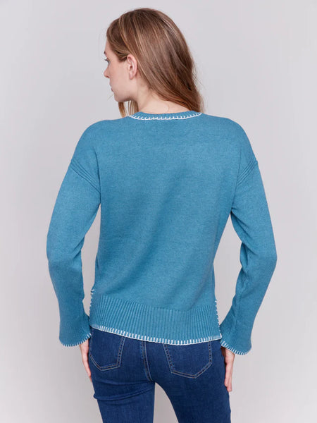 Charlie B Blue Blanket Stich Sweater