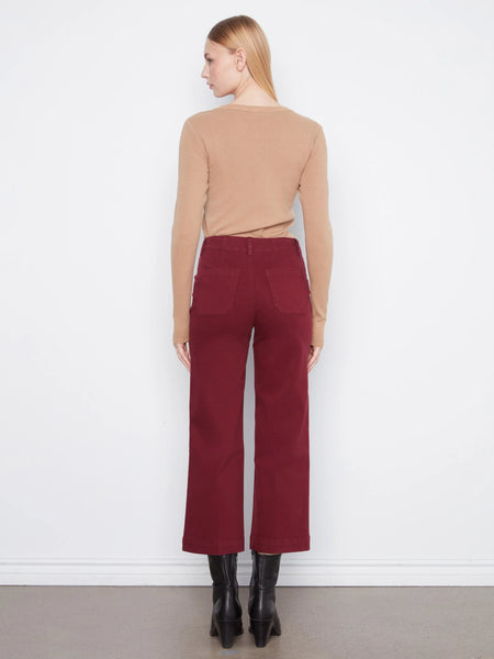 Cropped Wide Leg Stretch Twill Pants - Merlot