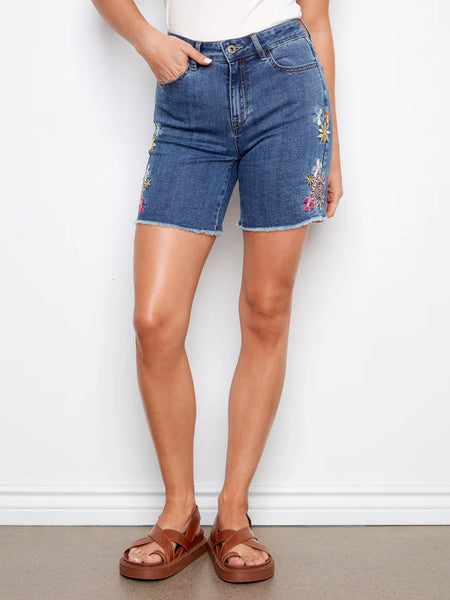 Charlie B Embroidered Denim Shorts
