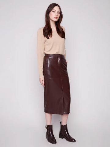 Charlie B Faux Leather Midi Skirt