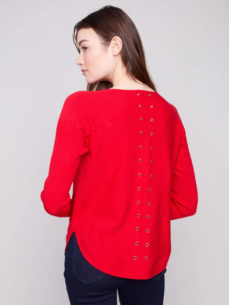 Charlie B Knit Sweater With Back Lace-Up