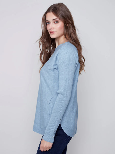 Charlie B. Baby Blue Lace Up Knit Sweater
