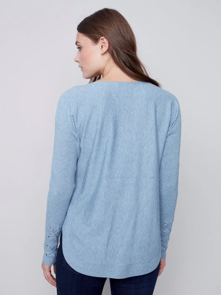 Charlie B. Baby Blue Lace Up Knit Sweater