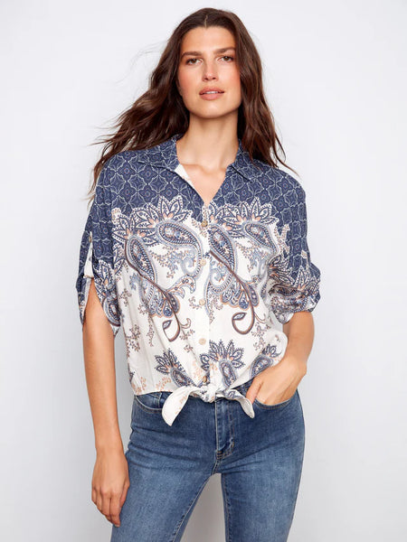 Charlie B Linen Blend Front-Tie Blouse