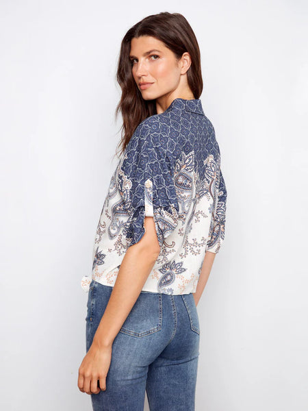 Charlie B Linen Blend Front-Tie Blouse