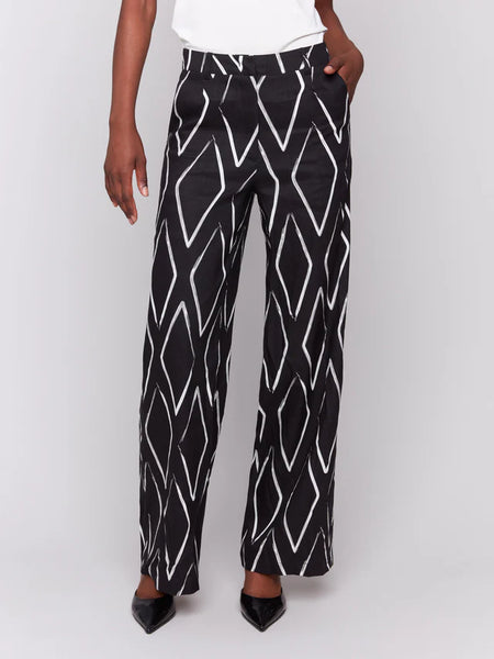Charli B Printed Linen Blend Pants - Diamonds