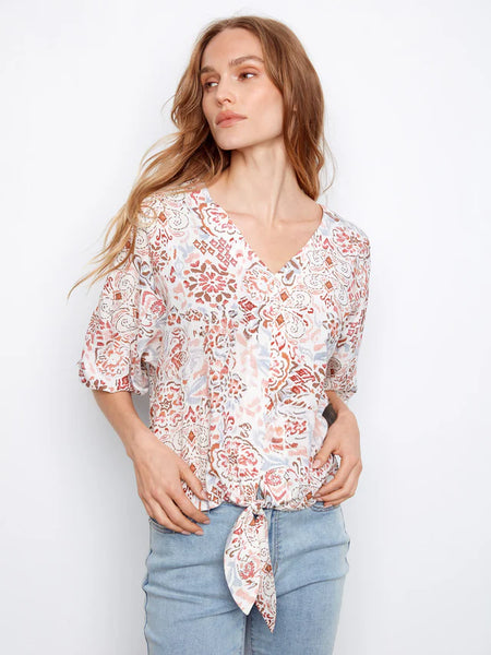 Charlie B Elbow Sleeve Popover Blouse