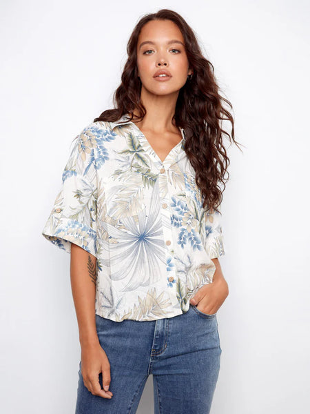 Charlie B Short Sleeve Button-Front Linen