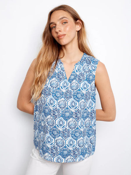 Charlie B sleeveless Ruffle Neck Top Mosaic