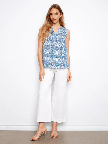 Charlie B sleeveless Ruffle Neck Top Mosaic