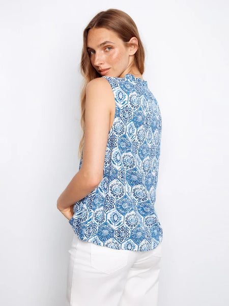 Charlie B sleeveless Ruffle Neck Top Mosaic