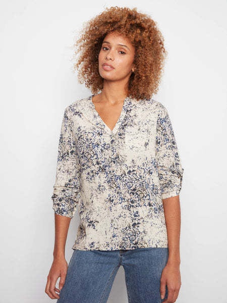 Charlie B Printed Viscose Roll Up sleeve Blouse