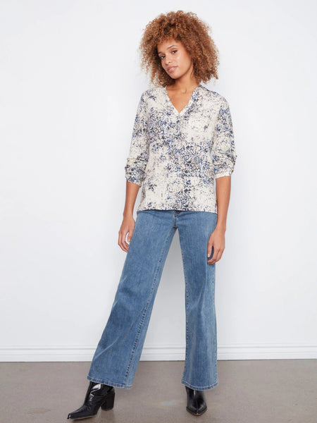 Charlie B Printed Viscose Roll Up sleeve Blouse