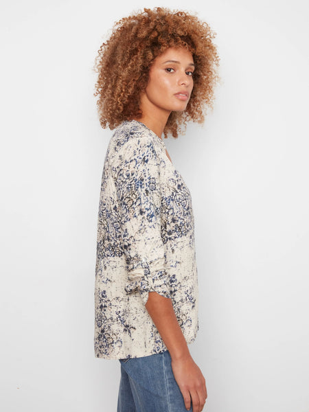 Charlie B Printed Viscose Roll Up sleeve Blouse