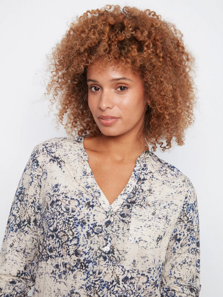 Charlie B Printed Viscose Roll Up sleeve Blouse