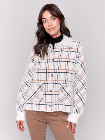 Charlie B Terracotta Short Plaid Knit Jacket