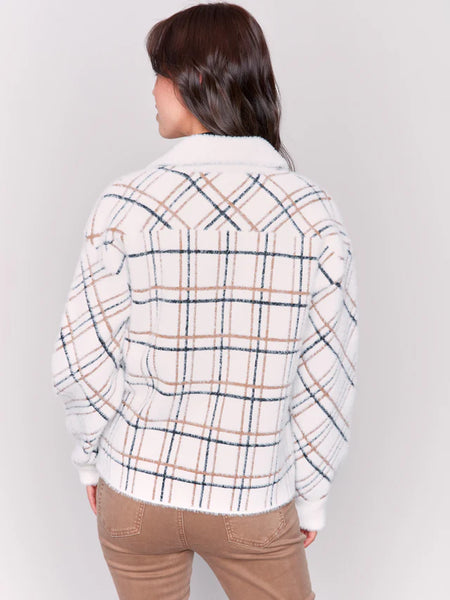 Charlie B Terracotta Short Plaid Knit Jacket