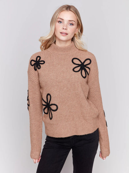 Charlie B Brown Sweater with Black Flowers