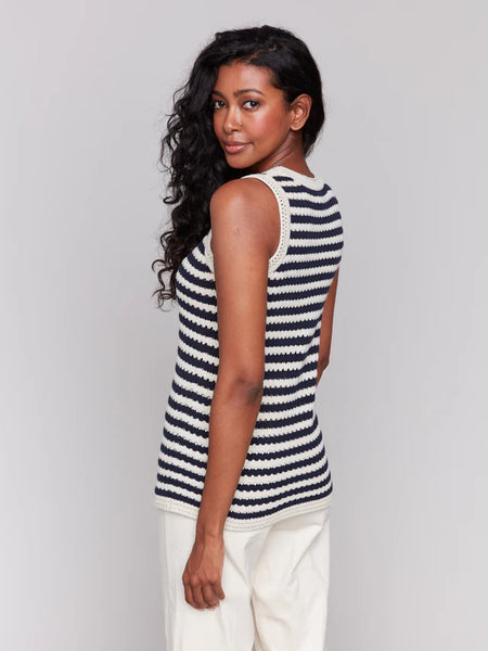 Striped Novelty Stitch Sleeveless Sweater - Nautical
