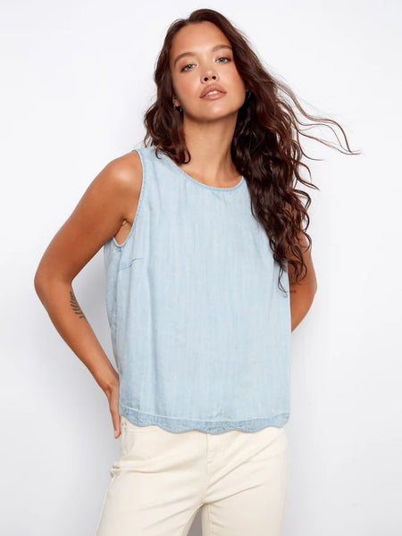 Charlie B. Sleeveless Scalloped Tencel Top