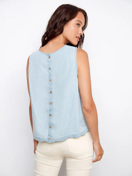 Charlie B. Sleeveless Scalloped Tencel Top