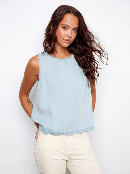 Charlie B. Sleeveless Scalloped Tencel Top