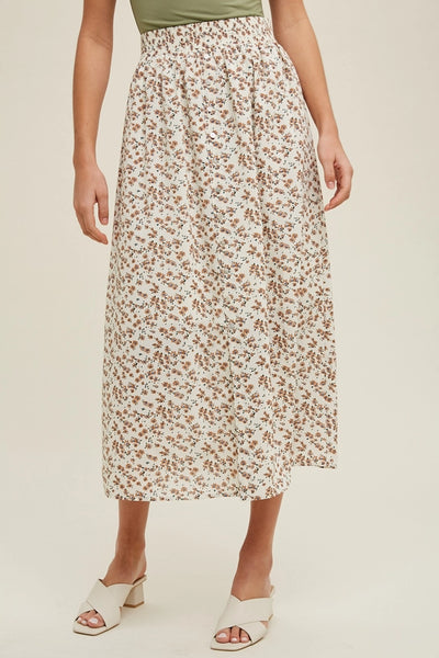 Cream Floral Midi Skirt