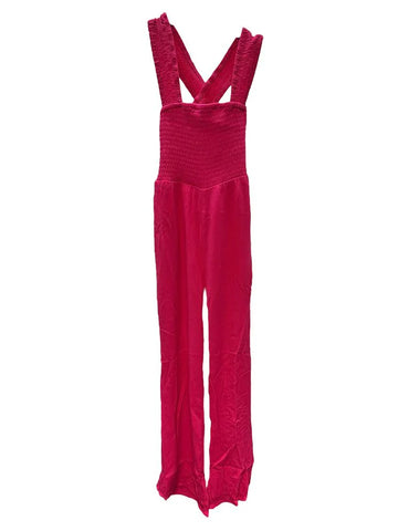Smocked Hot Pink Woven Jumpsuit