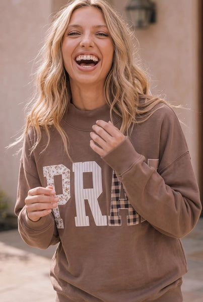 Kori America Pray Patchwork Oversized Pullover Sweatshirt