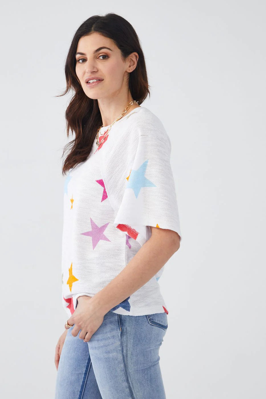 FDJ 3/4 Sleeve Raglan Top With Stars