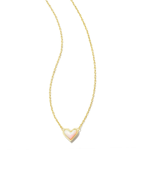 Framed Ari Heart Gold Short Pendant Necklace in White Opalescent