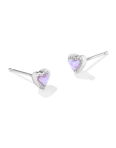 Mini Ari Heart Silver Stud Earrings in Bubblegum Pink Kyocera Opal