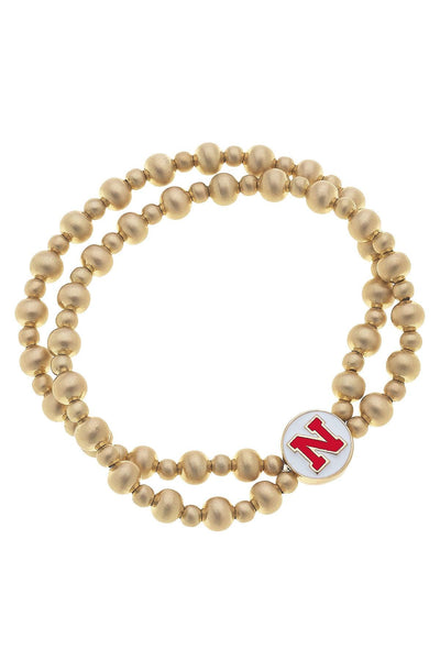 Nebraska Huskers 2-Row Ball Bead Stretch Bracelet