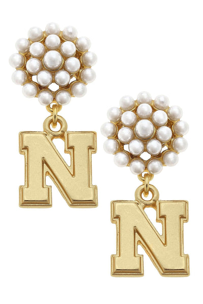 Nebraska Huskers Pearl Cluster Gold Earrings