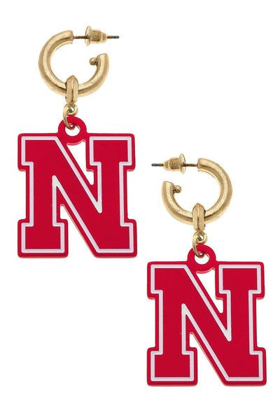 Nebraska Huskers Drop Hoop Earrings