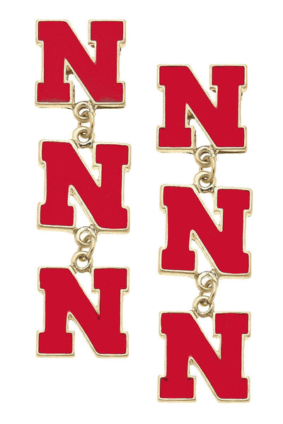 Nebraska Huskers Triple Drop Earrings