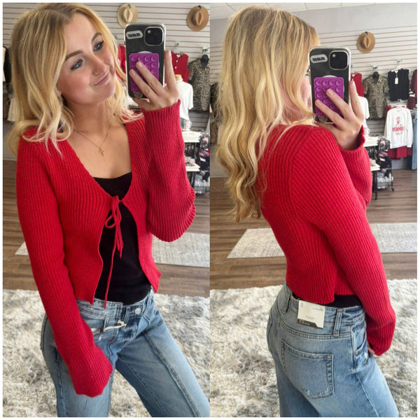 Ribbed Red Tie Sweater